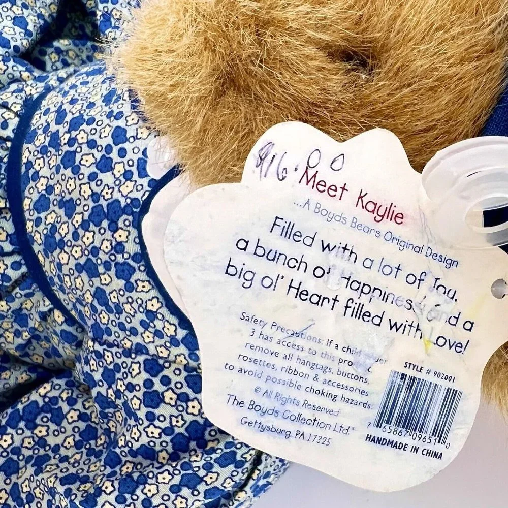 Boyds Bears Kaylie Heart to Heart Floral Jumper Retired Bear -Brown / Blues‎ EC